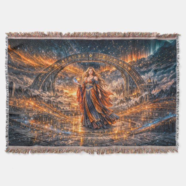 Cosmic Sorceress – Fantasy Throw Blanket Decke (Vorderseite)