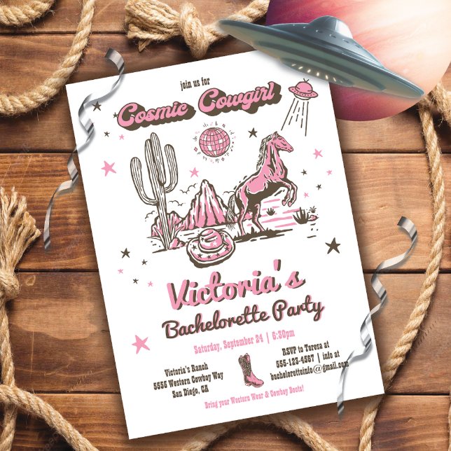 Cosmic Space Cowgirl Western Junggeselinnen-Abschi Einladung (Von Creator hochgeladen)