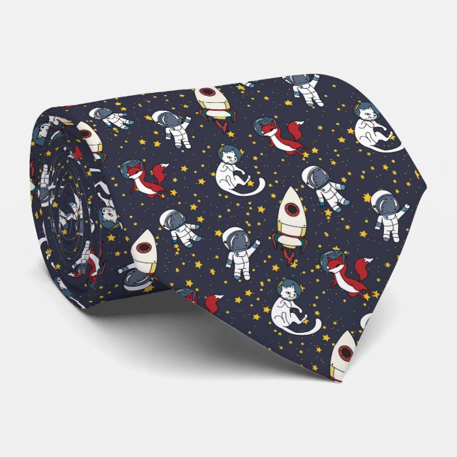Cosmic space man fox cat stars pattern krawatte (Gerollt)
