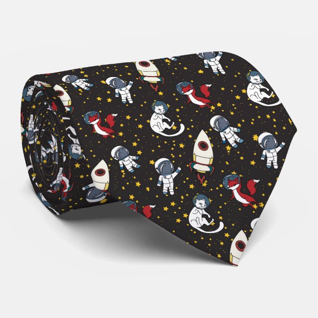 Cosmic space man fox cat stars pattern krawatte