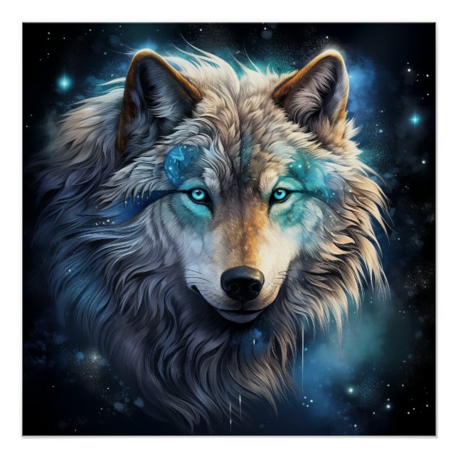 Cosmic Spirit Wolf Fantasy Poster (Vorderseite)