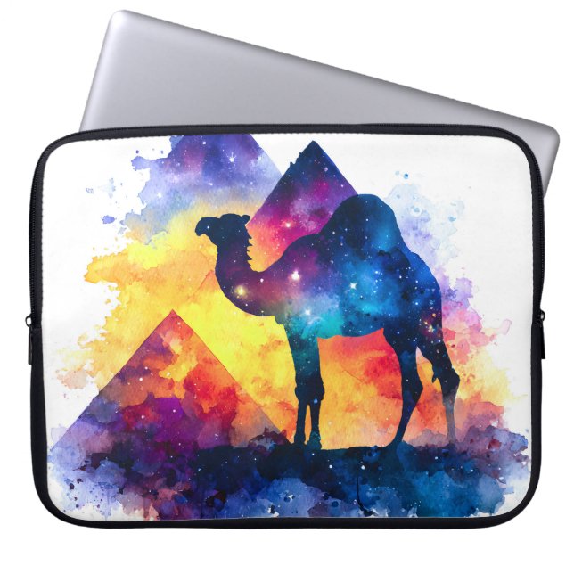 Cosmic Starry Night Egyptian Camel Landschaft Laptopschutzhülle (Vorderseite)