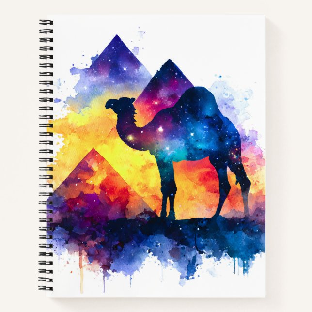 Cosmic Starry Night Egyptian Camel Landschaft Notizbuch (Vorderseite)