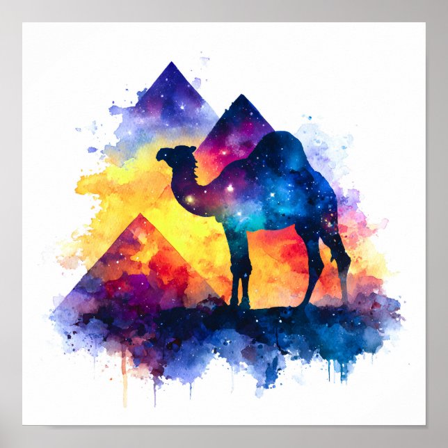 Cosmic Starry Night Egyptian Camel Landschaft Poster (Vorne)
