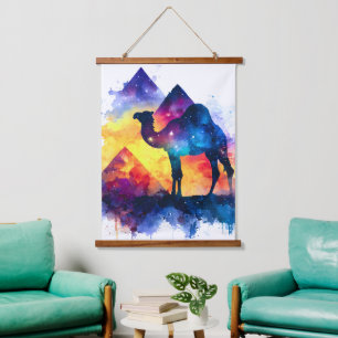 Cosmic Starry Night Egyptian Camel Landschaft Wandteppich Mit Holzrahmen