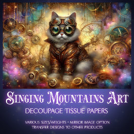 Cosmic Steampunk Celestis Fantasy Cat Decoupage Seidenpapier