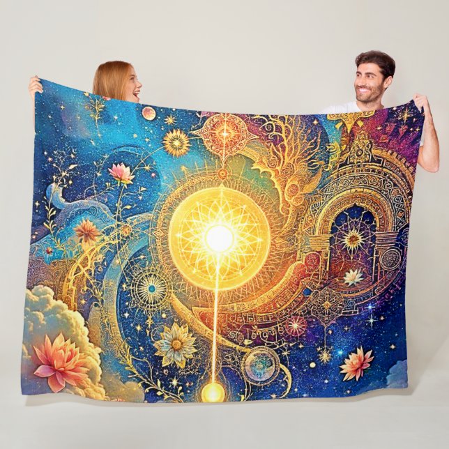 Cosmic Sun Mandala Art Fleecedecke (Beispiel)