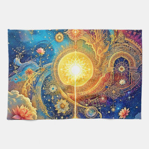 Cosmic Sun Mandala Art Geschirrtuch