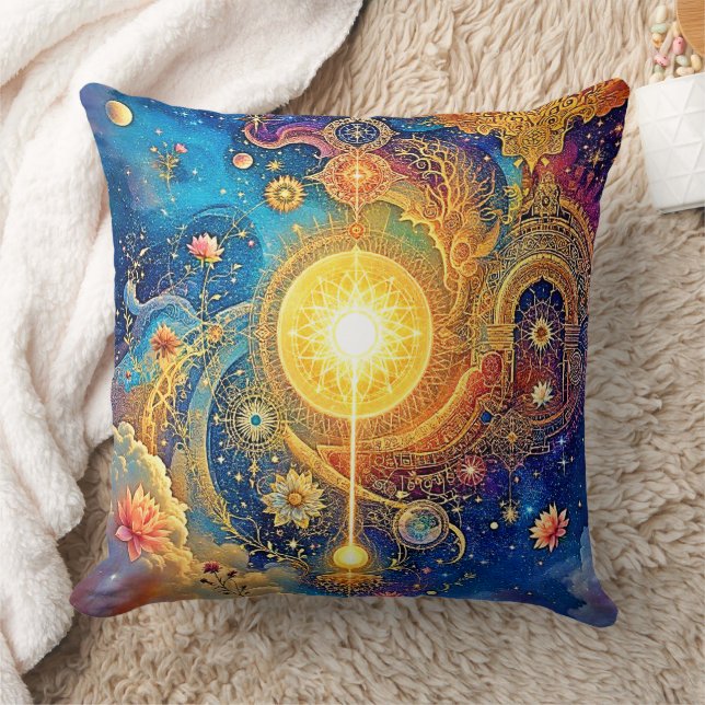 Cosmic Sun Mandala Art Kissen (Decke)