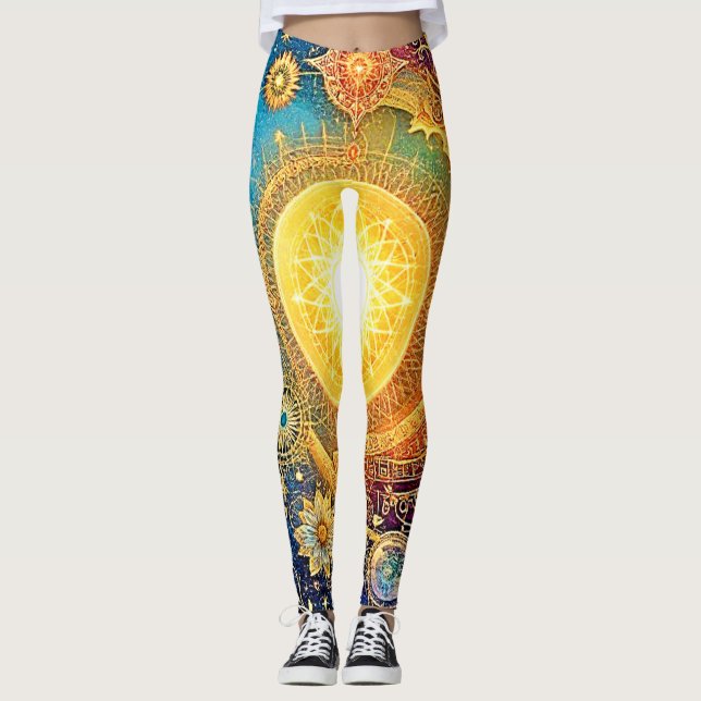 Cosmic Sun Mandala Art Leggings (Vorderseite)