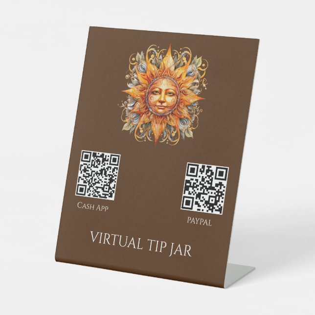 Cosmic Sun QR Code Virtual Tipp Jar Tabletop-Zeich Sockelschild (Vorderseite)