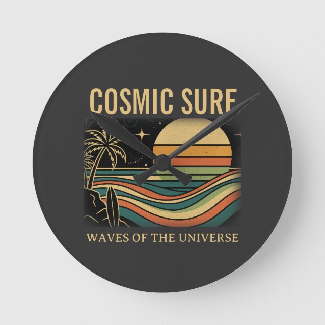 Cosmic Surf Retro Wave. Sunset (NO NUMBERS) Runde Wanduhr (Vorderseite)