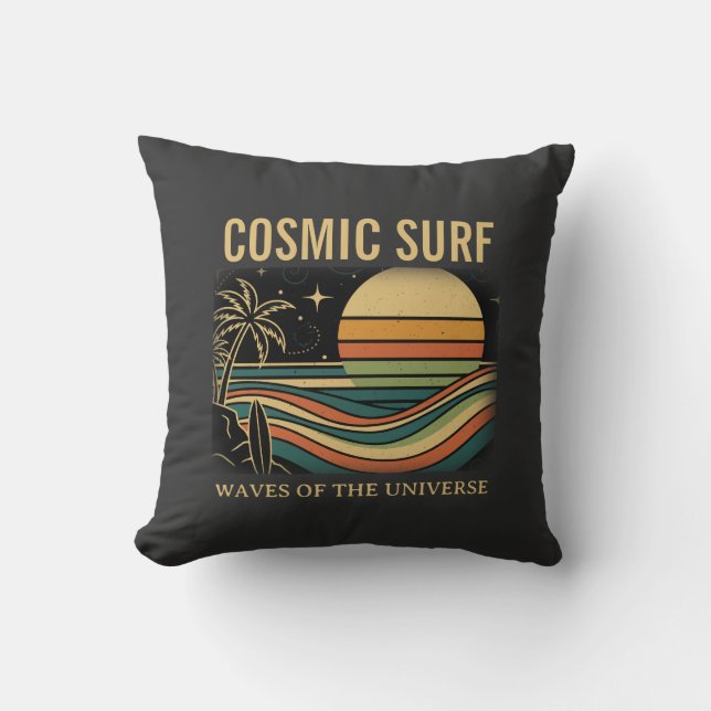Cosmic Surf Retro Wave • Vintage Sunset Surfing Kissen (Vorderseite)