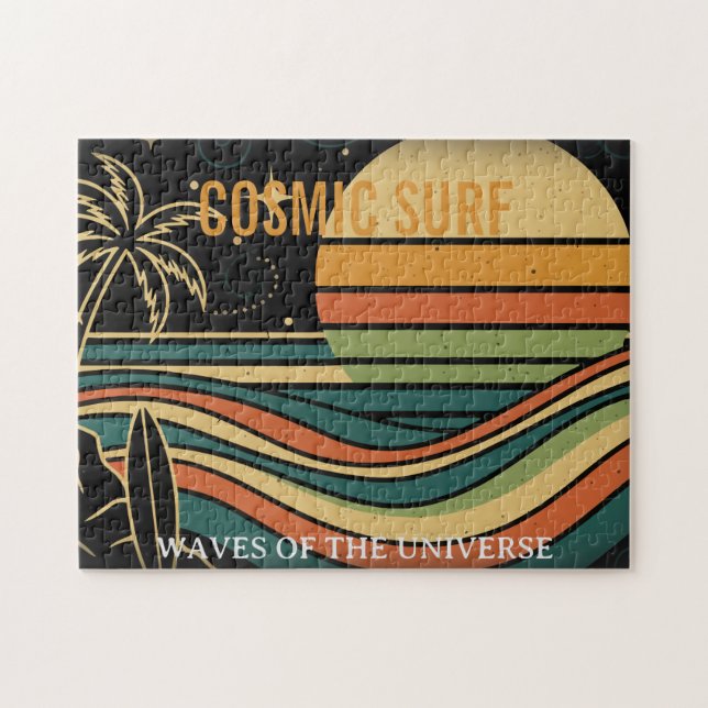 Cosmic Surf Retro Wave • Vintage Sunset Surfing Puzzle (Horizontal)