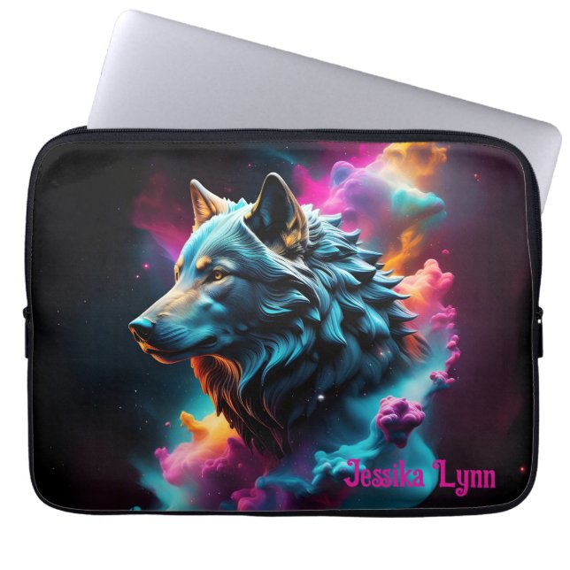 Cosmic Surreal Fantasy Wolf Custom Abstrakt Art Laptopschutzhülle (Vorderseite)