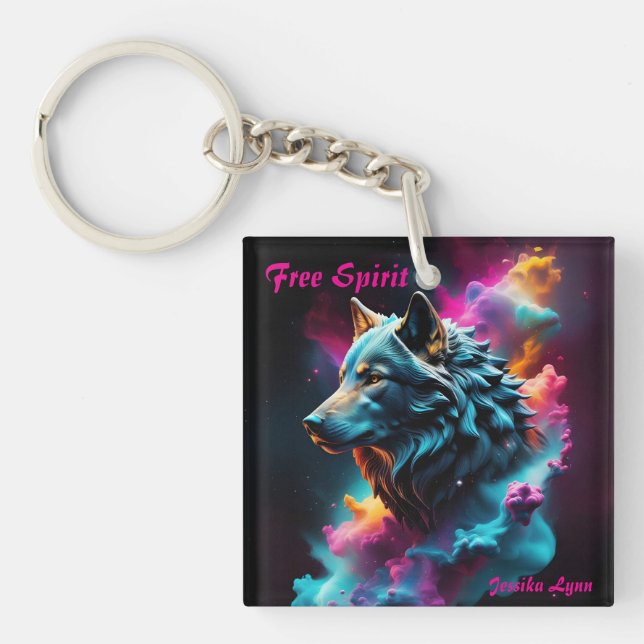 Cosmic Surreal Fantasy Wolf Custom Abstrakt Art Schlüsselanhänger (Vorderseite)