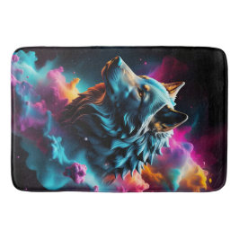 Cosmic Surreal Fantasy Wolf Paint Abstrakt Art Badematte