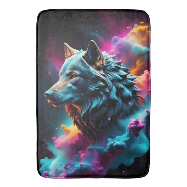 Cosmic Surreal Fantasy Wolf Paint Abstrakt Art Badematte (Vorderseite Vertikal)