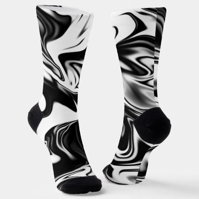 "Cosmic Swirl: Das Schwarz-Weiß-Marmor-Elegante Socken (Gewinkelt)