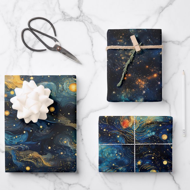 Cosmic Symphony Celestial Musical Shapes Design Geschenkpapier Set (Vorderseite)