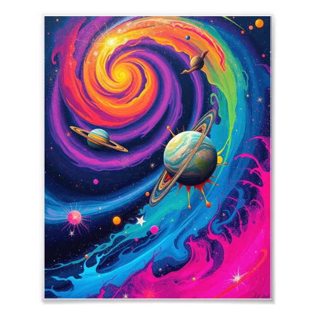 Cosmic Symphony Wall Art - Lebhafter Abstrakter Ra Fotodruck (Vorne)