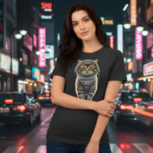 Cosmic Tabby Cat: Retro Space Explorer T-Shirt Tri-Blend Shirt