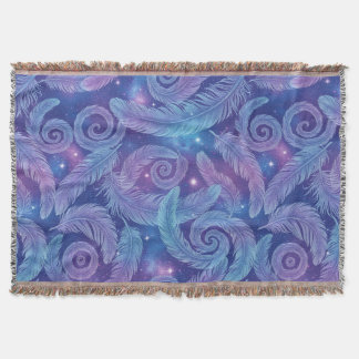 Cosmic Teal-Purple Feather Swirl Pattern Decke