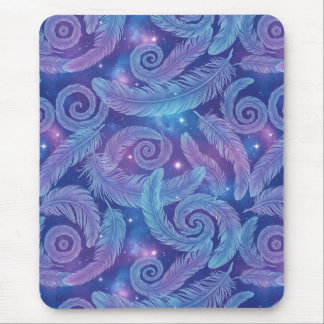 Cosmic Teal-Purple Feather Swirl Pattern Mousepad
