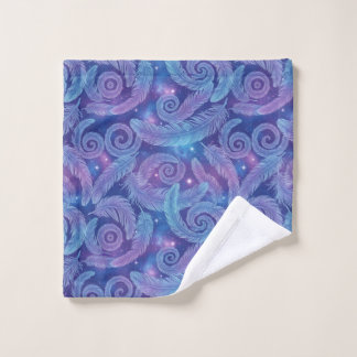 Cosmic Teal-Purple Feather Swirl Pattern Waschlappen