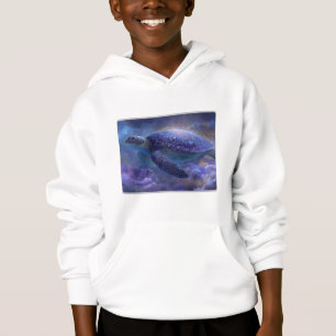 Cosmic Tides Celestial Sea Turtle Kinder Weiß Hoodie