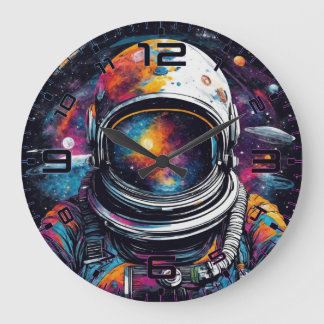 Cosmic Voyager Astronaut Nebula Wall Clock Große Wanduhr