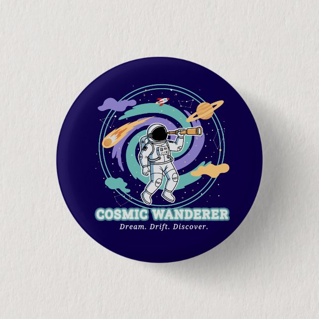 Cosmic Wanderer Astronaut Telescop Button (Vorderseite)