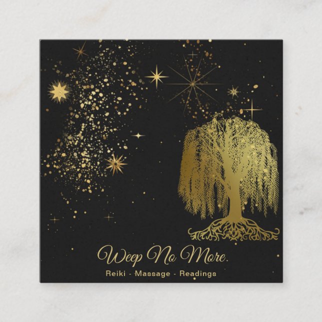 *~* Cosmic - Weeping Willow Tree Gold Universe Quadratische Visitenkarte (Vorderseite)