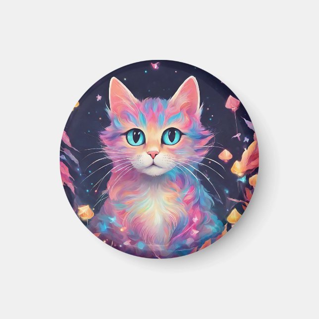Cosmic Whiskers - Katzenmalerei Magnet (Vorne)