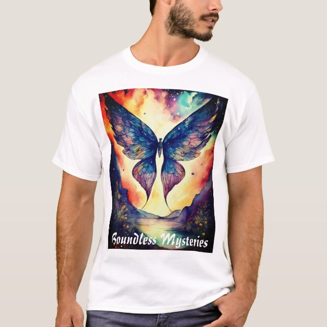 Cosmic Winged Glimpse - Tintendruck Zeichnend Kuns T-Shirt (Vorderseite)