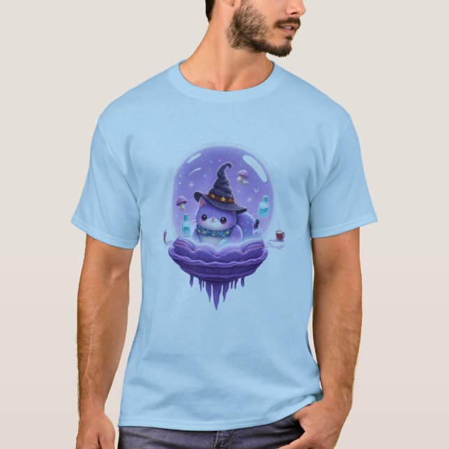 Cosmic Witch Cat Crystal Ball Kawaii Magic Tee (Vorderseite)