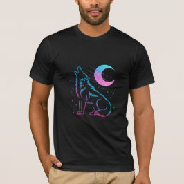 Cosmic Wolf Howl – Neon Moon and Stars T-Shirt