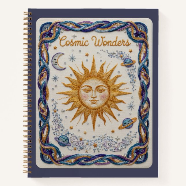 Cosmic Wonders Embroidered Sun and Planets Journal Notizbuch (Vorderseite)