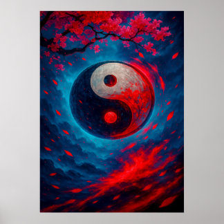 Cosmic Yin Yang mit Kirschblüten Fantasie Poster
