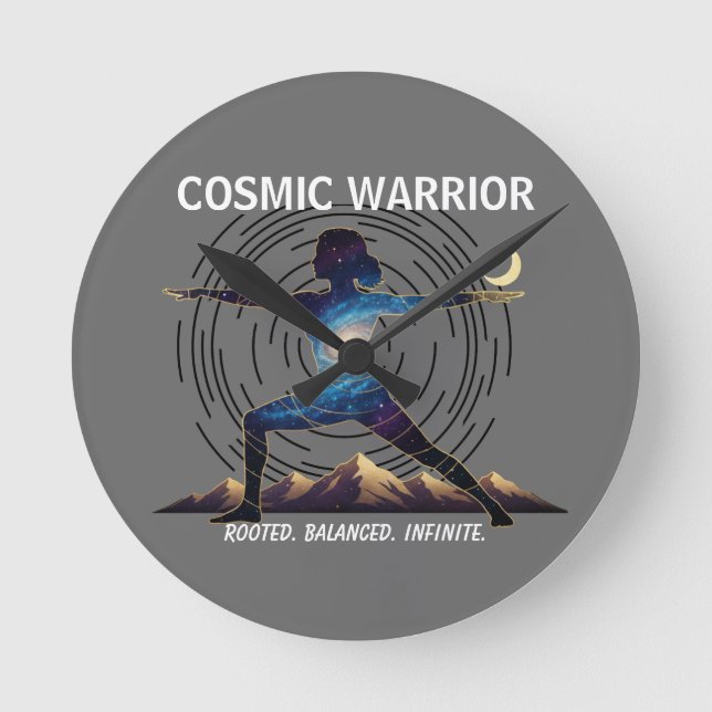 Cosmic Yoga Warrior | Galaxy Body Pose (NO NUMBERS Runde Wanduhr (Vorderseite)