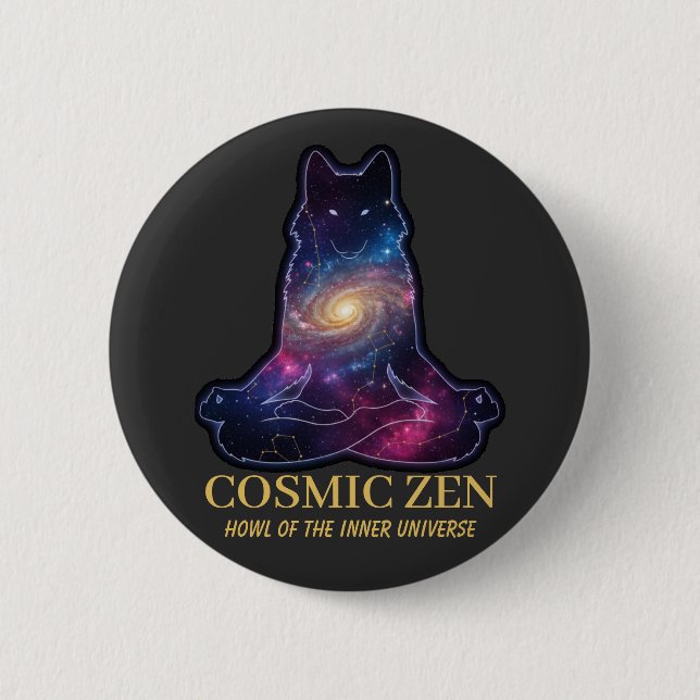 Cosmic Zen Wolf – Meditating Galaxy Spirit Animal  Button (Vorderseite)