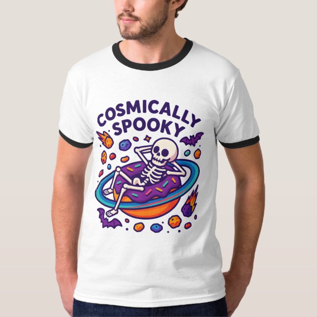 Cosmically Spooky Design Space Skeleton Halloween T-Shirt (Vorderseite)