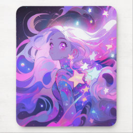 Cosmisches Rosa und Lila Anime-Girl Mousepad