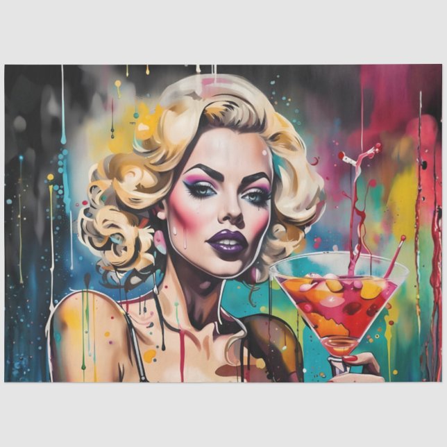 Cosmo Cocktail Frau Decoupage Papier – Glam (Vorderseite)