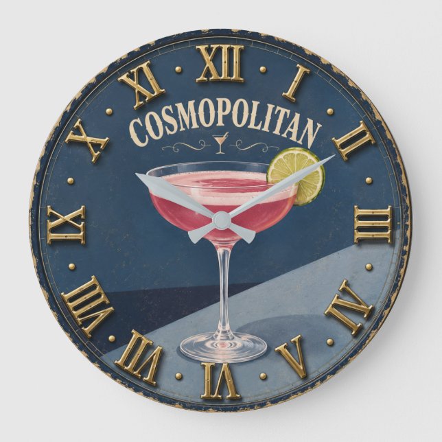 Cosmopolitan Cocktail Home Bar Decor Große Wanduhr (Vorderseite)