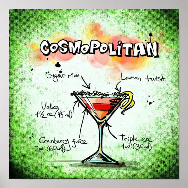 Cosmopolitan Cocktail Rezept Poster Wohngestaltung (Vorne)
