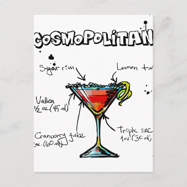 Cosmopolitan Cocktail Rezept Postkarte (Vorderseite)
