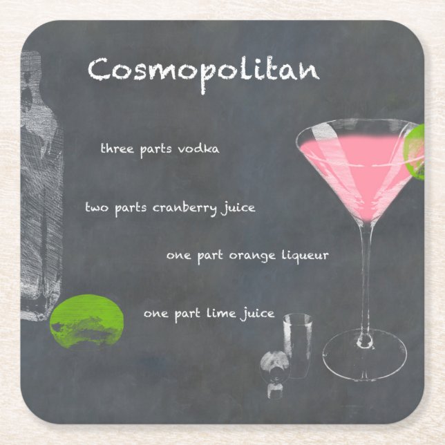 Cosmopolitan Cocktail Rezept Rechteckiger Pappuntersetzer (Vorderseite)