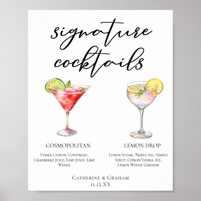 Cosmopolitan Lemon Drop Signature Cocktails Menü Poster (Vorne)