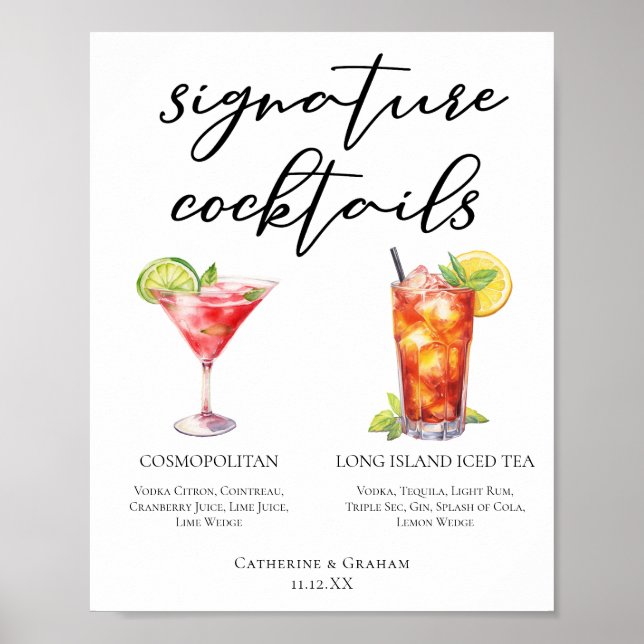Cosmopolitan Long Island Signature Cocktails Menü Poster (Vorne)
